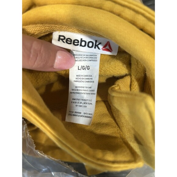 Reebok Womens Pullover Large Yellow Soft Stretch Logo Spellout Outdoors Layering - Picture 6 of 7